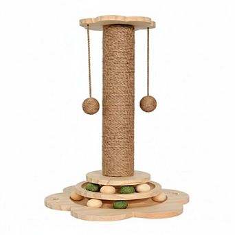 Nicate 4 in 1 Cat Scratcher Wooden Sisal 2 Level Balls Hanging Toys Kitten