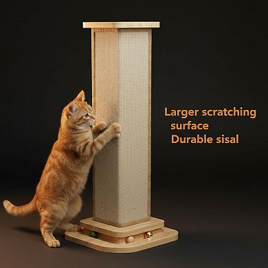 Nicate Corner Cat Scratcher with Track Balls Sisal Scratch Pad Wall Protector Space-Saving
