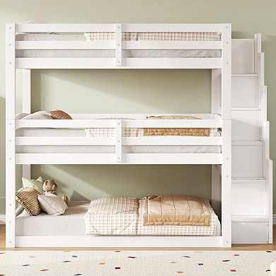 Merax Full Size Triple Bunk Bed with Storage Staircase,Separate Design
