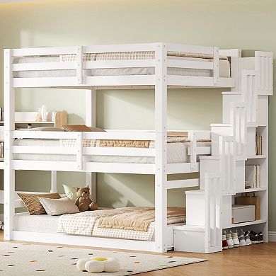 Merax Full Size Triple Bunk Bed with Storage Staircase,Separate Design