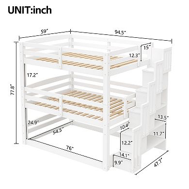 Merax Full Size Triple Bunk Bed with Storage Staircase,Separate Design