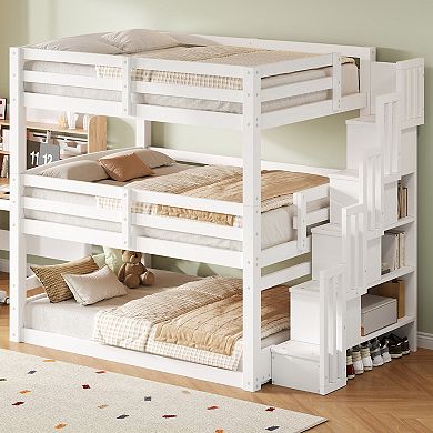 Merax Full Size Triple Bunk Bed with Storage Staircase,Separate Design