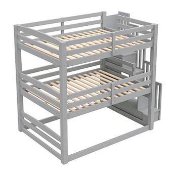 Merax Full Size Triple Bunk Bed with Storage Staircase,Separate Design