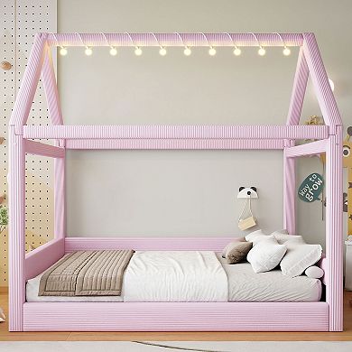 Merax Full Size Upholstered House Daybed with LED Light Strips