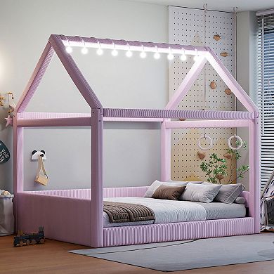 Merax Full Size Upholstered House Daybed with LED Light Strips