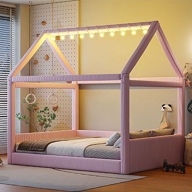 Merax Full Size Upholstered House Daybed with LED Light Strips