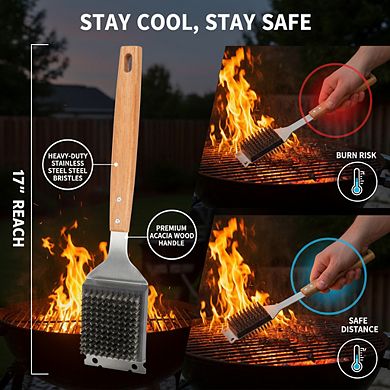 Extended Handle Grill Brush Scraper, Replaceable Head, No-Scratch