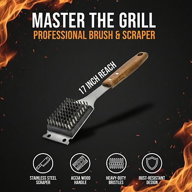 Extended Handle Grill Brush Scraper, Replaceable Head, No-Scratch