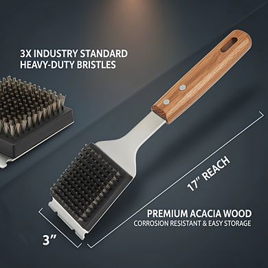 Extended Handle Grill Brush Scraper, Replaceable Head, No-Scratch