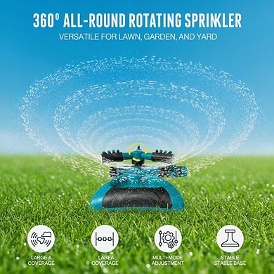 Rotating Lawn Sprinkler with Base, Adjustable 13-49ft for Garden Yards