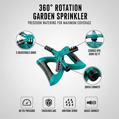 Rotating Lawn Sprinkler with Base, Adjustable 13-49ft for Garden Yards