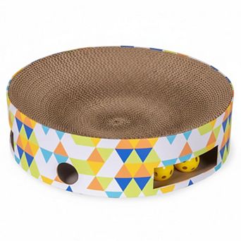 Nicate 2-in-1 Indoor Cat Lounger Scratcher with Catnip Curved Design Sturdy Corrugated Cardboard