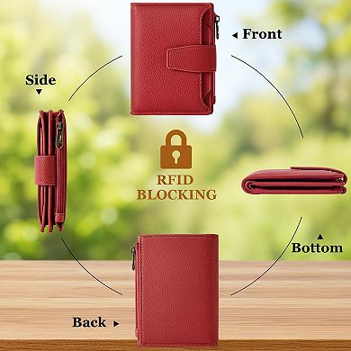 KAUFLY Women's RFID Leather Bifold Wallet, Compact w/ Zipper & 4 ID Windows