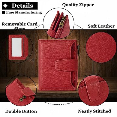 KAUFLY Women's RFID Leather Bifold Wallet, Compact w/ Zipper & 4 ID Windows