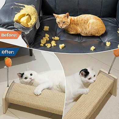 Nicate Horizontal 30in Sisal Cat Scratch Pad: Large Scratcher with Spring for Indoor Kitten