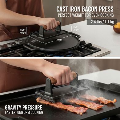 Cast Iron Burger Press with Natural Seasoning, 100% Flaxseed Oil for Grill Griddle