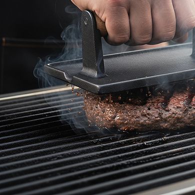 Cast Iron Burger Press with Natural Seasoning, 100% Flaxseed Oil for Grill Griddle