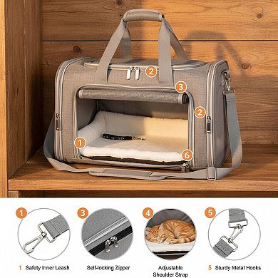 Petsfit Soft-sided Pet Carrier Collapsible TSA Airline Approved 16Lbs Shoulder Strap
