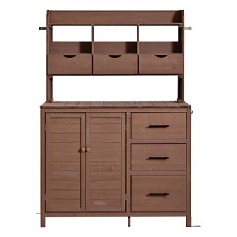 Merax Farmhouse Patio Potting Bench - Large Freestanding Garden Workstation, Outdoor Kitchen Island