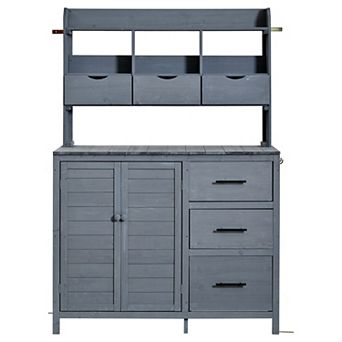 Merax Farmhouse Patio Potting Bench - Large Freestanding Garden Workstation, Outdoor Kitchen Island