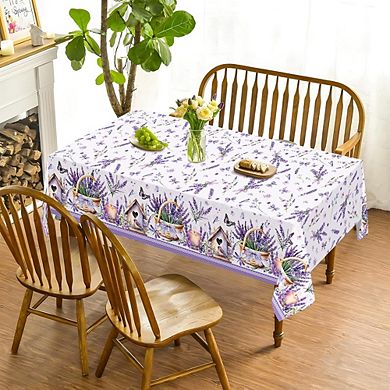 Lavender Floral Tablecloth 3-Pack, Disposable Waterproof Plastic Butterfly Party Covers