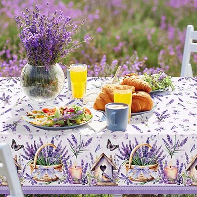Lavender Floral Tablecloth 3-Pack, Disposable Waterproof Plastic Butterfly Party Covers