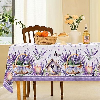 Lavender Floral Tablecloth 3-Pack, Disposable Waterproof Plastic Butterfly Party Covers