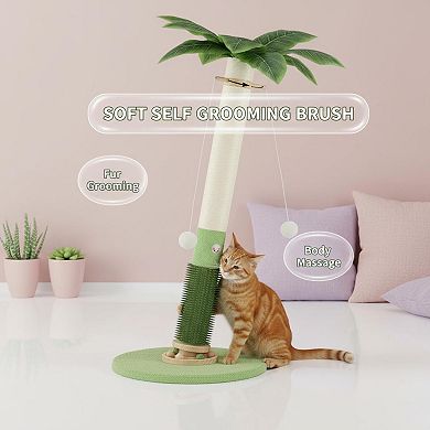 Nicate 37.5'' Tall Cat Sisal Scratcher Tree with Mouse Hole Interactive Ball Rotating Groomer Brush