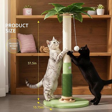 Nicate 37.5'' Tall Cat Sisal Scratcher Tree with Mouse Hole Interactive Ball Rotating Groomer Brush