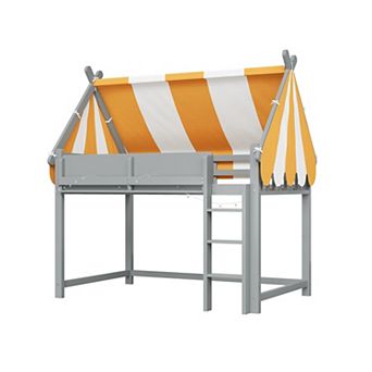 Merax Loft Bed with Canopy, LED Lights & Book Shelf