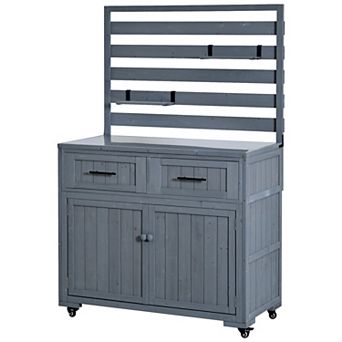 Merax 64.9'' H Large Patio Kitchen Island, Solid Wood BBQ Prep Table with Stainless Steel Top