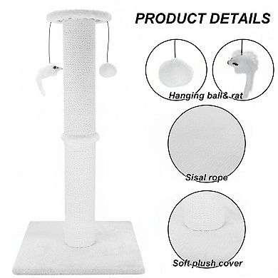 Nicate 34 Inches Heavy Duty Cotton Rope Cat Scratcher with Hanging Ball Mice for Indoor Cats