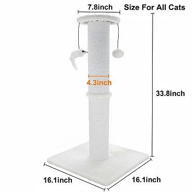 Nicate 34 Inches Heavy Duty Cotton Rope Cat Scratcher with Hanging Ball Mice for Indoor Cats