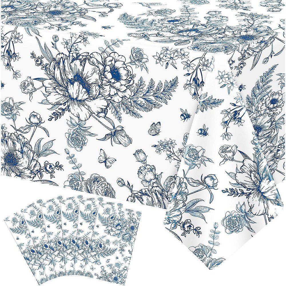 Floral Plastic Tablecloth Set Waterproof Disposable Durable Party Decor