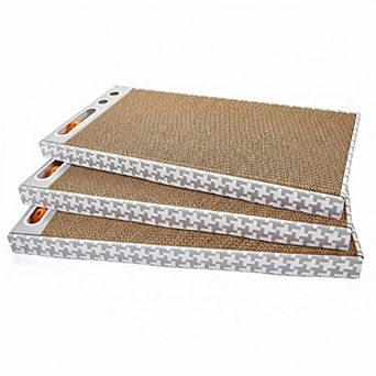 Nicate 3 Pack Reversible Cat Scratcher Cardboard with Bell Balls Durable Protector