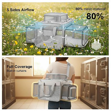 Petsfit TSA Airline Approved Expandable Soft Pet Carrier w/ Self-Locking Zippers Breathable Mesh