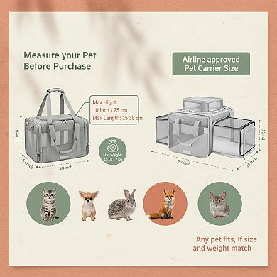Petsfit TSA Airline Approved Expandable Soft Pet Carrier w/ Self-Locking Zippers Breathable Mesh