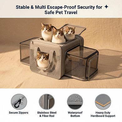 Petsfit TSA Airline Approved Expandable Soft Pet Carrier w/ Self-Locking Zippers Breathable Mesh