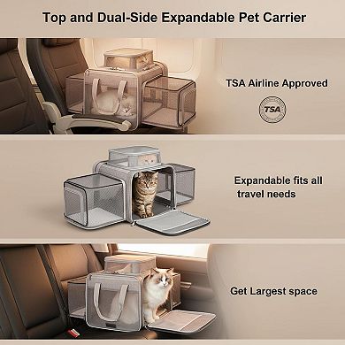 Petsfit TSA Airline Approved Expandable Soft Pet Carrier w/ Self-Locking Zippers Breathable Mesh