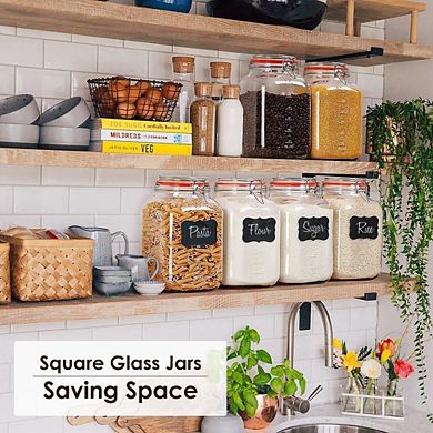 Great Ambitions 2-Pack 1.1 Gallon Square Glass Jars, Airtight & Wide Mouth