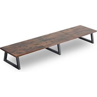 42" Wood Steel Monitor Stand for Dual Screens, Rustic Brown Desk Riser with Storage