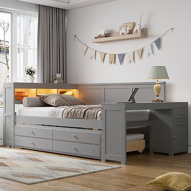 Merax Full Size Daybed with Storage Shelves,Drawers,Trundle,Charging Station