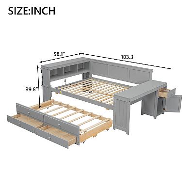 Merax Full Size Daybed with Storage Shelves,Drawers,Trundle,Charging Station