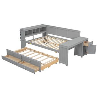 Merax Full Size Daybed with Storage Shelves,Drawers,Trundle,Charging Station
