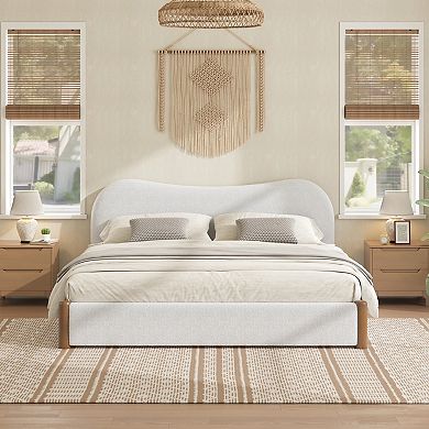 Merax King Size Upholstered Platform Bed with Wood Supporting Feet