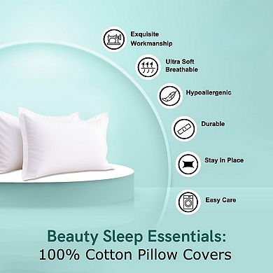 2 Pack Pillow Shams Standard Size 20x26 600 Thread Count Cotton Pillow Covers with 2 Inch Flange