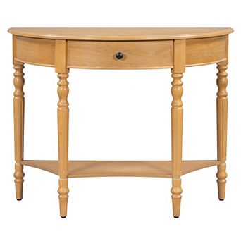 Merax Farmhouse Half Moon Console Table with Drawer & Shelf Rustic Accent Sofa Table