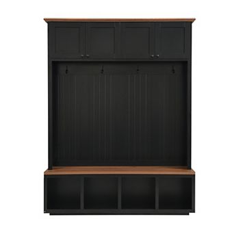 Merax Farmhouse 4-in-1 Hall Tree with Bench, Storage Cabinets & Coat Hooks for Entryway, Living Room
