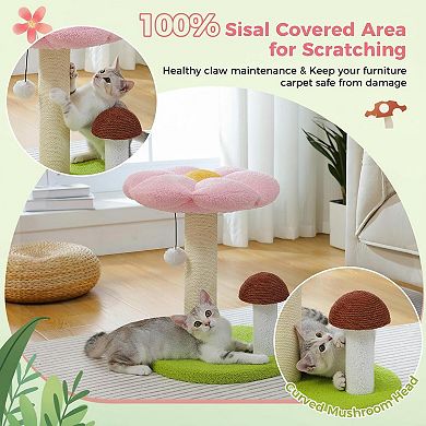 Nicate Natural Sisal Cat Scratcher: Interactive Ball, 2 Heights, Artificial Grass