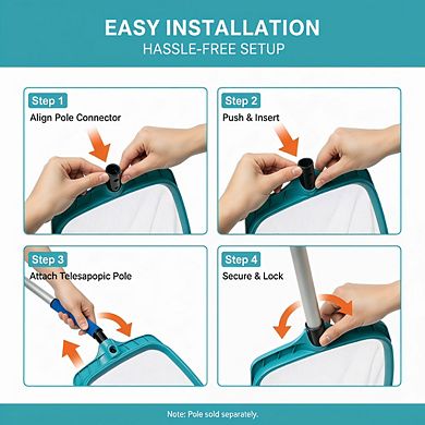 Fine Mesh Pool Skimmer Net Heavy Duty, Fast Cleaning Tool for Debris Removal Fits Standard Poles